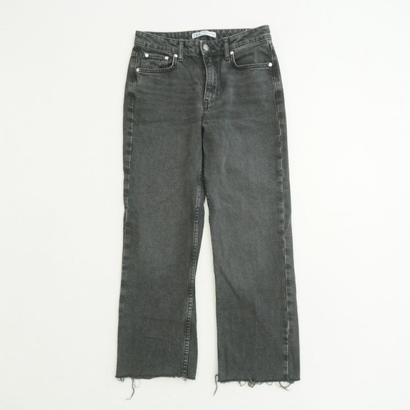 Zara Womens High Rise Straight Leg Ankle Jeans Size 4 Black Raw Hem Denim - Picture 1 of 12
